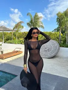 Women's Fashion Swimsuit Cover-Up, Long Sexy Transparent Tail Dress, Sun Protection, Beach Vacation and Swimming, Ladies Swimwear, Sheer Cover Ups, Swimwear Coverups