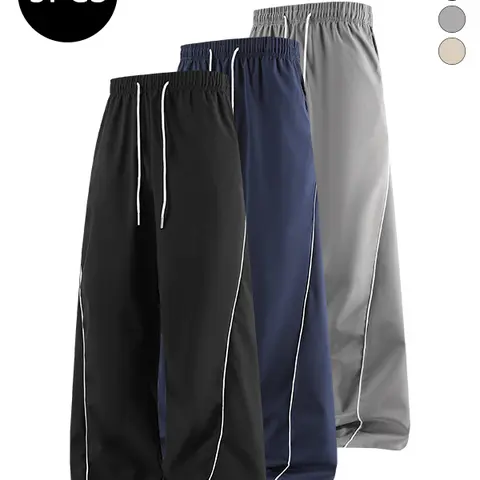 3-Pack Men’s Loose Straight Sweatpants for Spring/Fall, American Street Style Striped Long Pants — Trendy, Casual, Versatile