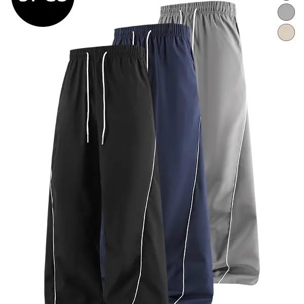 3-Pack Men’s Loose Straight Sweatpants for Spring/Fall, American Street Style Striped Long Pants — Trendy, Casual, Versatile