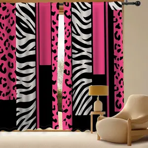 Leopard Zebra Print Curtains, Animal Pattern Patchwork, Polyester Light Blocking Fabric, Easy Clean, Bedroom Decor, Window Curtain