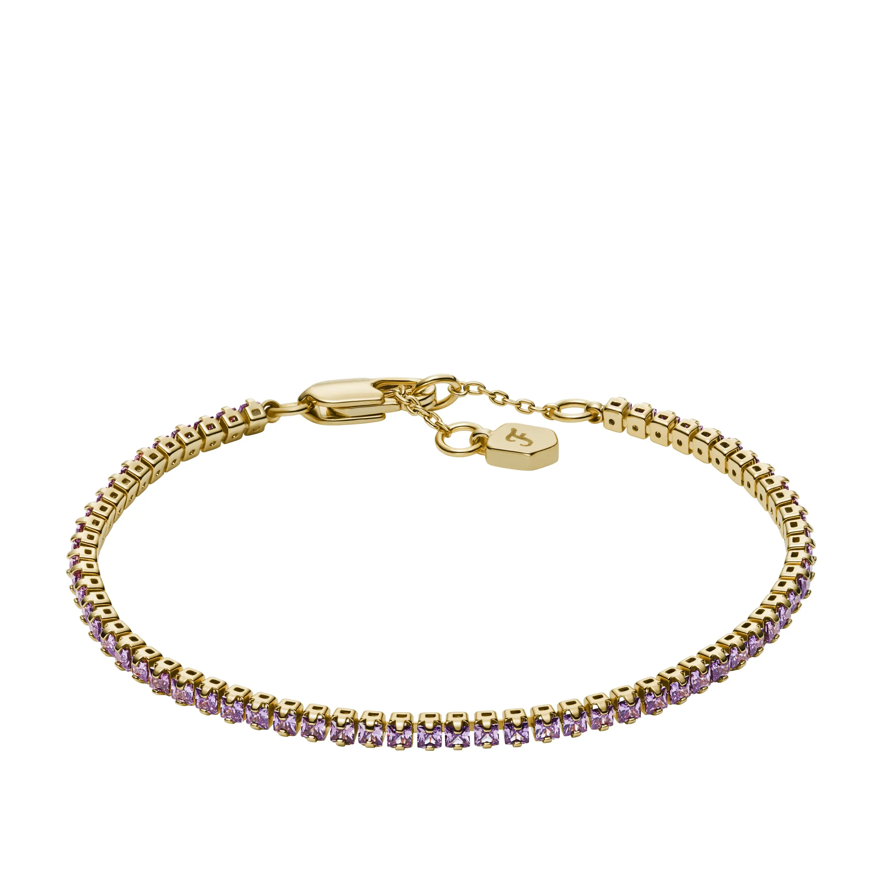 Fossil Women's Ellis Pavé Glitz Amethyst Color Gold-Tone Brass Tennis Chain Bracelet