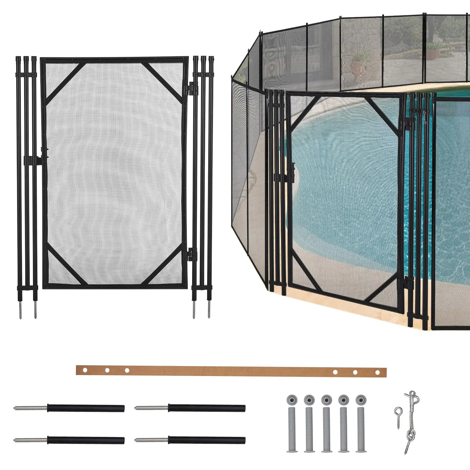 Gaomon Indoor Safety Pool Fence Kit - 4Ft x 2.5Ft Heavy-Duty Powder Coated Steel-Aluminum Frame, 340GSM Black High-Tensile Mesh, Weatherproof, Warp/Fade/Scratch-Resistant, Secure Locking, Easy DIY Assembly with Guide