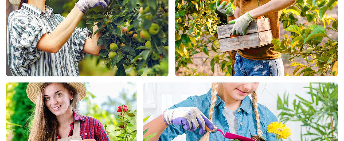 COOLJOB 2/6/10 Pairs Gardening Gloves for Women Ladies, Breathable Rubber Coated for Yard Garden, Lavender Purple & Green Apple