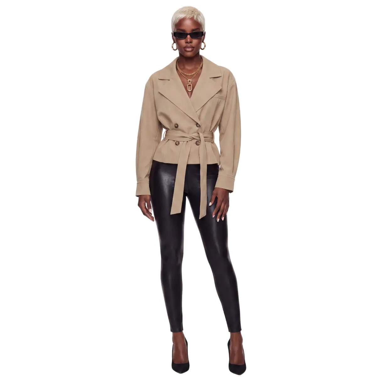 Safari Chic Double-Breasted Belted Cropped Trench Jacket