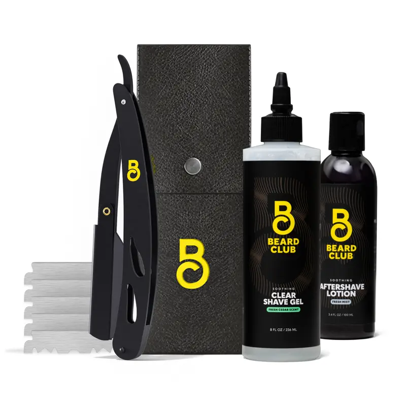 Men's Close Shave Kit with Razor, Lotion, Gel, Liquid - After Shave Set for Shaving Products
