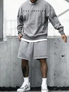 American Trendy Sweatshirt & Shorts Set, Comfortable Fabric for Current Season Weather, Casual Style Streetwear Essentials,Shorts with a rolled-up design are a must-have for street outings., Fall outfit