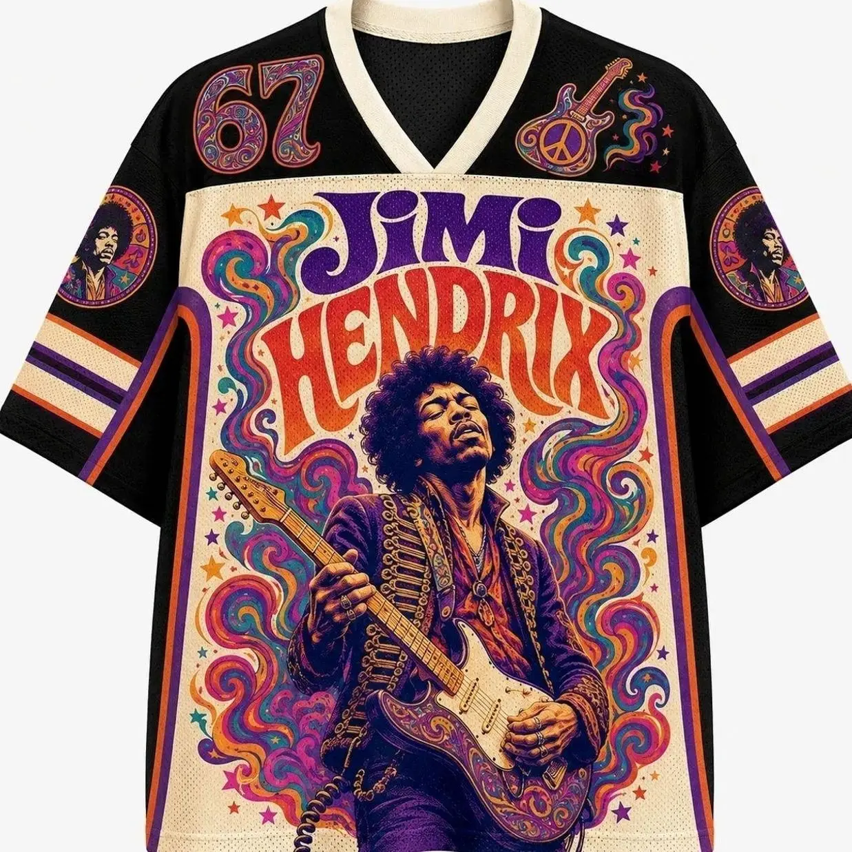 Jimi Hendrix Jersey Shirt, Legendary Rock Guitar Icon Graphic Jersey, Vintage Music Fan Apparel FHN 8A3