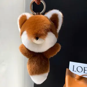 Caramel brown Adorable Little Fox Fur Keychain