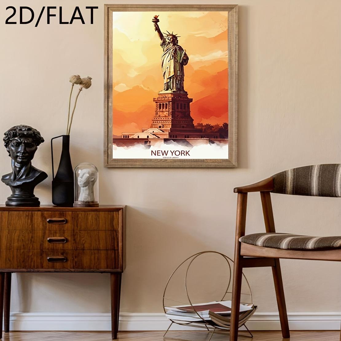2D Flat, 2D Flat, 1pc, Frameless, 2D, Flat, New York Travel Print Wall, USA Artwork, New York Poster, Statue of Liberty Art, New York Travel Poster, New York Painting, Statue of Liberty Prints, Funny Canvas Painting Wall Decor
