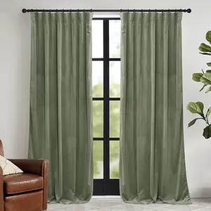Sage Green Velvet Curtains 84 inches, Room Darkening Super Soft Velvet Drapes with Pleat Tape for Living Room, Thermal Insulated Window Treatment for Bedroom, W52 x L84 inch, 2 Panels