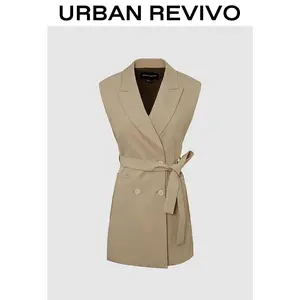 URBAN REVIVO Women's Minimalist Basic Elegant H-line Sleeveless Dress - Belt Detail, Waist-Accent, Spring Formal Casual Women's Clothes - UIS750006