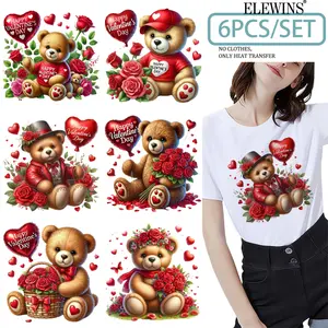 6 Pcs Teddy Bear Iron-On Transfer Stickers, DIY Clothing Decorations for T-Shirts, Jeans, Hats, Backpacks, No Sewing Required