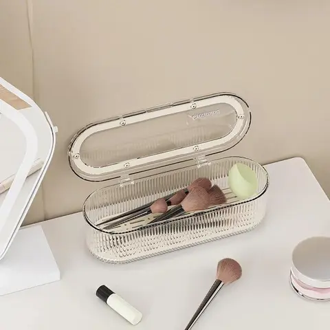 Makeup Brush Storage Box, 1 Count Dustproof Makeup Sponge Organizer with Lid, Makeup Tool Organizer, Cosmetic Beauty Organisers for Bedroom Bathroom Dressing Table, Makeup Brushes Organizer, Makeup Brush Holder