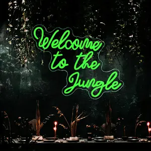 Welcome To The Jungle Neon Sign, USB Powered LED Neon Light, Led Light Letters, Wall Mounted Neon Sign, Indoor Decorative Light for Tropical Restaurant, Bar, Zoo, South American Club