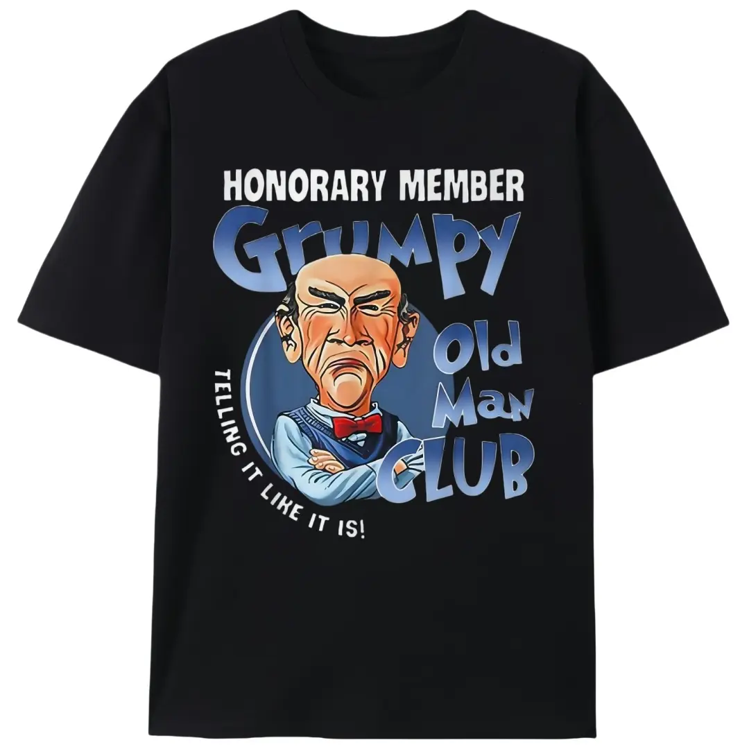 Men's Cotton Knit Short-Sleeve Tshirt - Grumpy Old Man Club Honorary Member Graphic, Funny Dad Joke Print, Vintage Retirement Humor Menswear Top