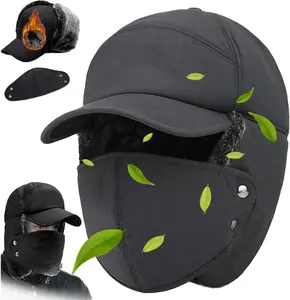 ayamaya Ushanka Trapper Hat - Windproof Aviator Hats Winter Baseball Cap with Face Mask Earflaps for Men and Women