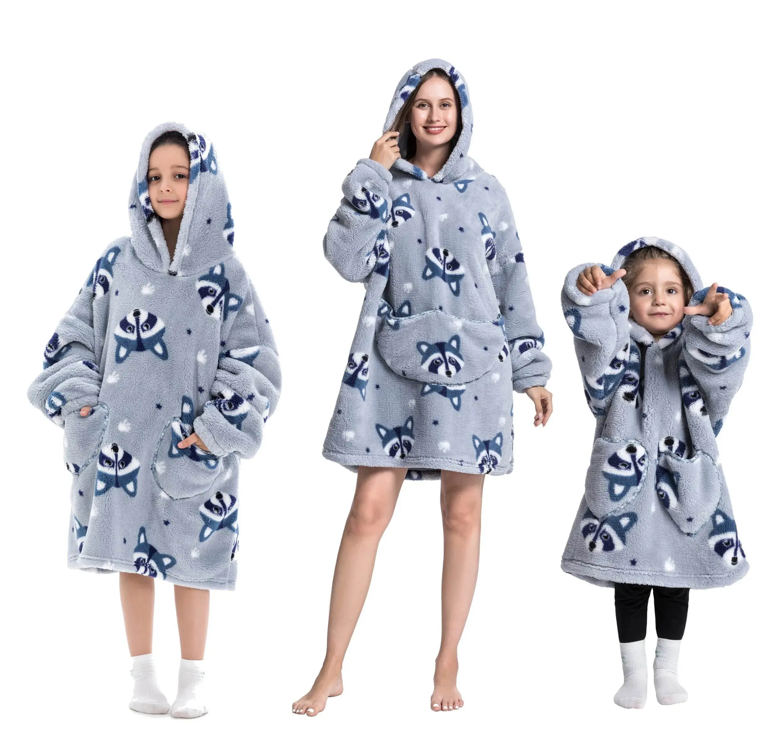 Mid-Length Warm Fleece Blanket Hoodies for Adults, Kids, and Toddlers