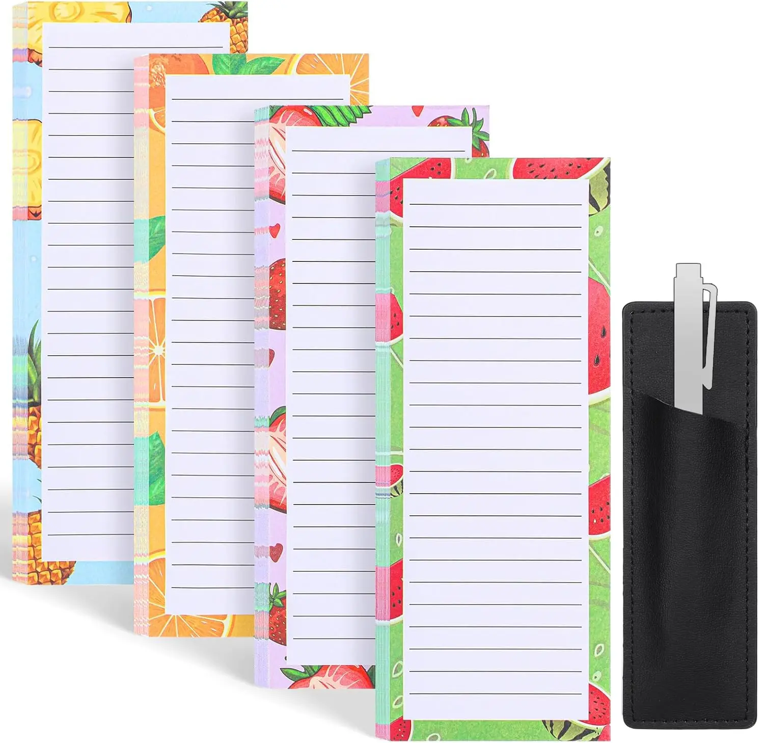 Magnetic Grocery List Pad - Refrigerator Magnetic Food Tracker Appointment Books & Planners, 4-Pack with Pen Holder, 200 Sheets, Fruit Design