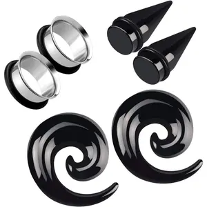 Acrylic Ear Gauge Spiral Taper Stretching Kit, Stainless Steel Single Flare Plugs Flesh Tunnel Eyelet with O-ring, 3 Pairs