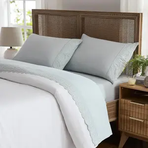 Soft Eyelet Cristina Lace Embroidery 4 count Sheet Set- Luxurious Microfiber Bed Sheets- Includes Flat Sheet, Fitted Sheet with Deep Pockets,&Pillowcases, Beautiful Scalloped Lace Hem