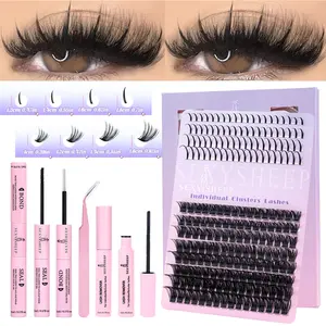 80D+100D+Lash Spikes DIY Cosmetic Eyelash Extensions Kit, Dense Makeup Mixed Length False Lashes, DIY False Eyelashes, D Curl, Home Use, Includes Bond&Seal, Remover, Tweezers
