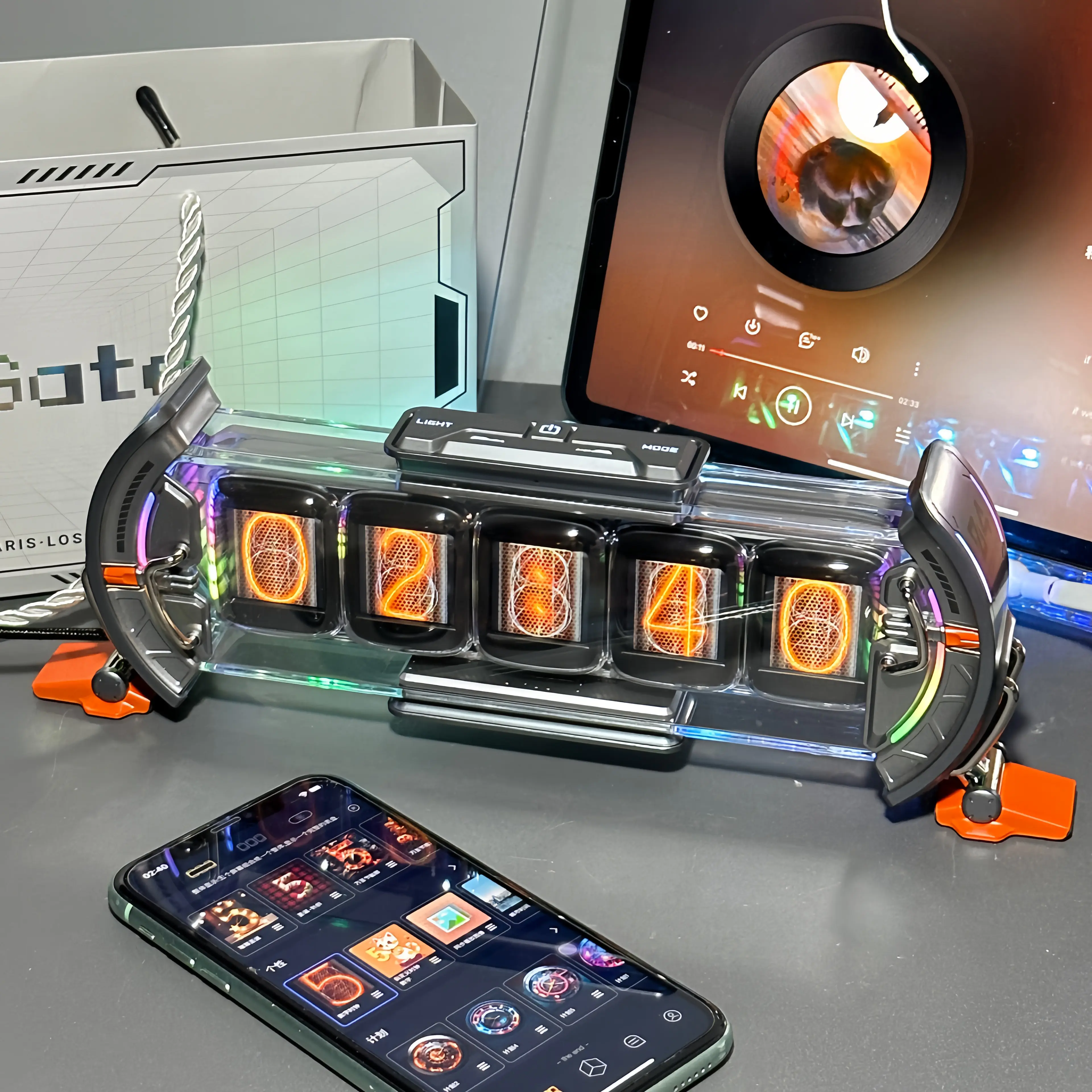 Divoom Times Gate Cyberpunk Rectangular RGB LED Smart Desk Clock - Smart App Control, WiFi Connect, Pixel Art Display, Personalized Dashboard, Room Decor, Unique Decor, Apartment Accessories, Gifts for Him, Adulting Gifts