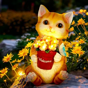 【Spring Glow Up】GIGALUMI Solar Garden Statues Cute Cat Figurine Lights for Outdoor, Yard, Garden Decor Unique Housewarming Cat Gifts for Cat Lovers, Mother's Day Gift,Solar Garden Lights