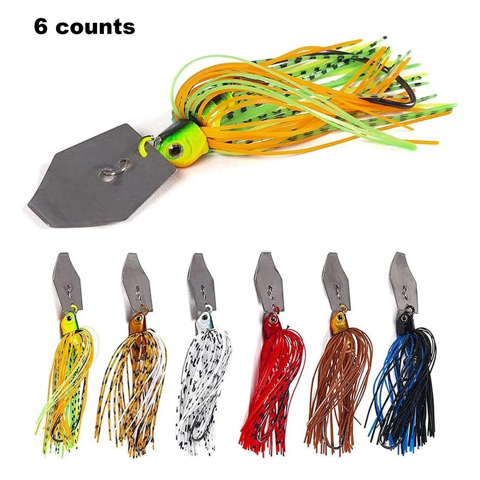 Chatterbait Fishing Lures, 6-Piece Artificial Lure Kit Spinner Set with Sequin Beard-Shaped Baits, Fishing Accessories for Bass & Pike, Freshwater Fishing Tackle, Fishing Gear