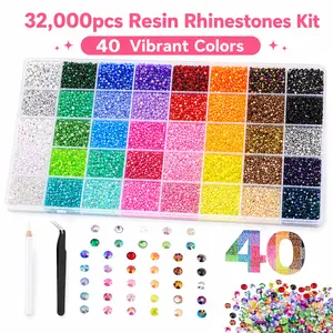Nail Art Decoration DIY Bedazzling Kit, 32000 Pcs 3mm Flat Back Rhinestones, 40 Grids High Shine Resin Gems & Tools