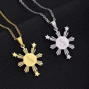 Women's Fashion Solid Titanium Steel Smooth Gold Philippine Pendant Necklace, Matching Couple-Themed Necklaces, Girlyish Unisex Jewelry Accessory, Matching Couple Necklaces