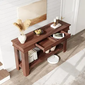 54 Inch Long Console Table Wooden Entryway Table with 2 Drawers and Open Storage Shelf Sofa Table Behind Couch Farmhouse Entry Foyer Table for Entryway Hallway Living Room Brown 54 Inch with 2 Drawer, Indoor Furniture Table, Modern Entryway Table