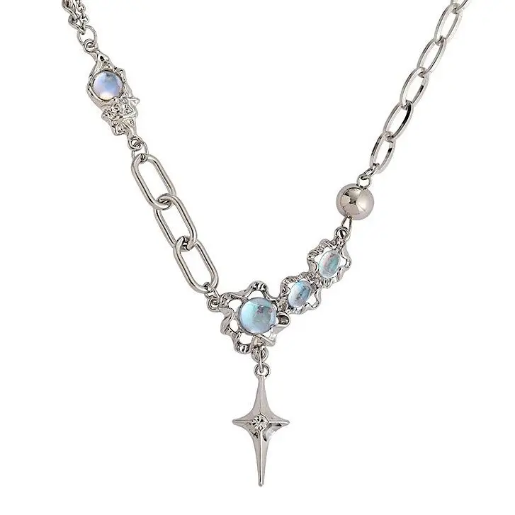 FlashyStudioNYC Silver star hologram blue star necklace Y2K style metallic necklace, star necklace, titktok made me buy it necklace, chain and link punk style necklace, affordable necklace for friends gifts for girls, christmas gift ideas, Daily Birthday