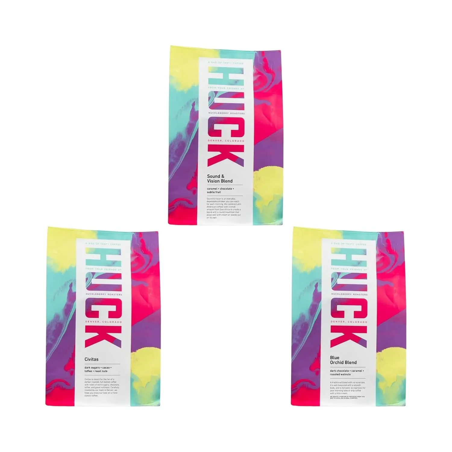 Bean Box Coffee Sampler - Roasted by Huck, 3-Pack, Whole Bean Coffee, Gourmet Coffee