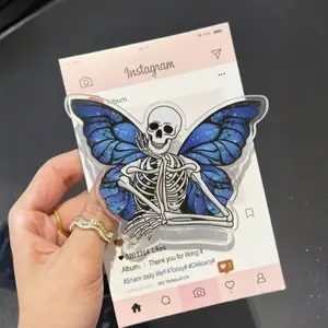 Whimsical Skeleton Butterfly MagSafe Phone Grip, Aesthetic Magnetic Phone Holder, Kawaii Scary Fan Gift , Kindle Accessories sticky Baby mount Library Card Flower-Shaped Multi-Functional Stand Universal Car Double-Sided Octo Adjustable Portable Monitor
