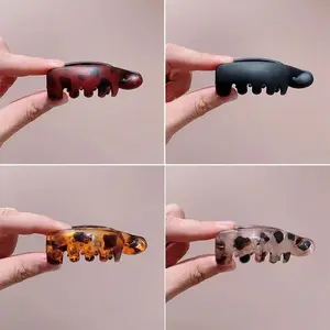 Ladies Non-Slip Banana Hair Clips 4-Pack,Retro Oval Leopard Print Hair Additions, Amber And Black, Securely Holds Ponytails, Buns, Curls - Fashionable Hair Clips for Everyday And Special Occasions, Cute Hair Clips