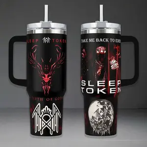 Sleep Token Teeth of God Tumbler, Take Me Back To Eden 40oz Cup with Handle, Alternative Rock Band Legacy 20oz Stainless Steel Travel Mug, Music Fan Gift, Sleep Token Inspired Insulated Tumbler Featuring Epic Red Ritual Design.