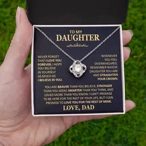 Love Knot Necklace for Daughter from Dad, Gold Plated Pendant with Cubic Zirconia, Sentimental Birthday Anniversary Gift with Adjustable 18"-22" Chain