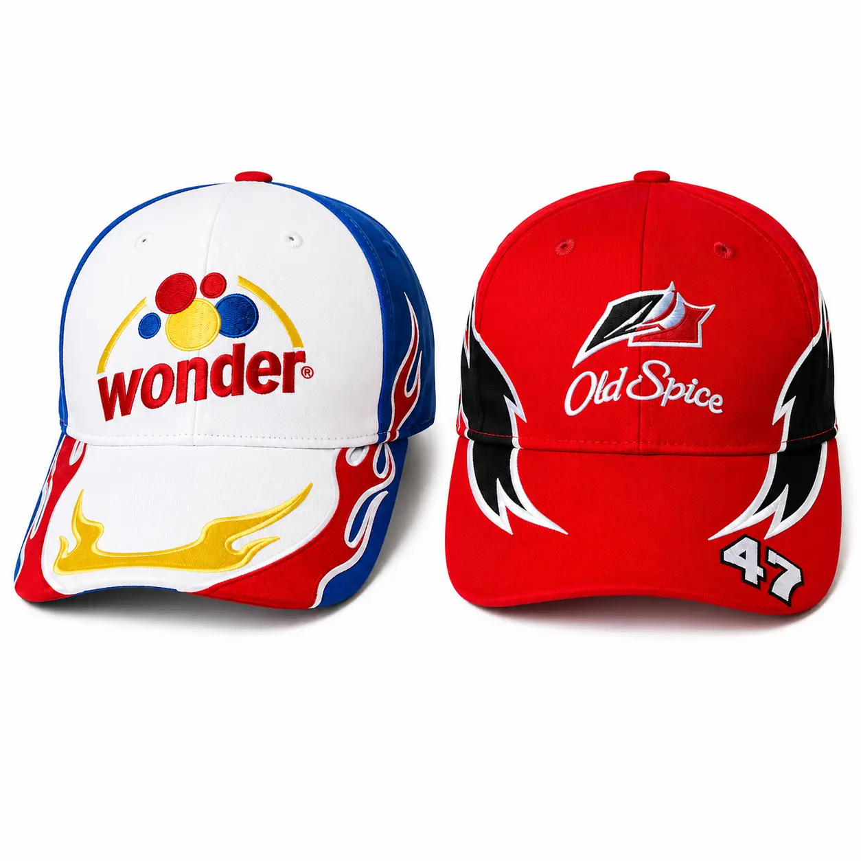 HandinHandCreations Talladega Combo Wonder Bread Old Spice Hat Set Ricky Racer Nights Cap for Men Driver Costume Set Fitted Hat Set Fashion Matching Hat