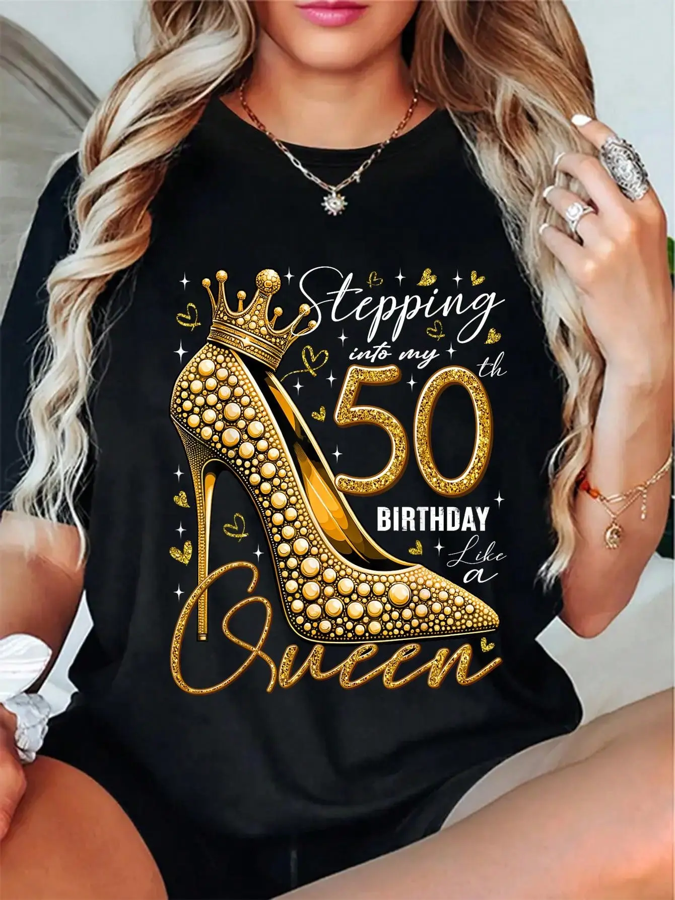 100% Cotton Top 50 Year Old Gifts High Heels Stepping Into My 50th Birthday T-Shirt