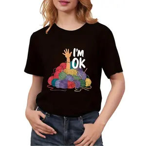 Plus Size - Plus Size, 100% Oversized Crochet & Graphic T-Shirt - Soft Breathable Black Tee with Yarn Ball & Hook Design, Unisex Casual Crew Neck Short Sleeve Top for Crafters, Christmas Thanksgiving New Year Gifts (Sizes 0XL-5XL) - All-Season Comfo