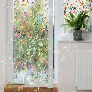 Static Cling Glass Film Roll, Colorful Floral Window Stickers, High Transparency Dual-Sided Adhesive, Heat Resistant Easy Cut Film