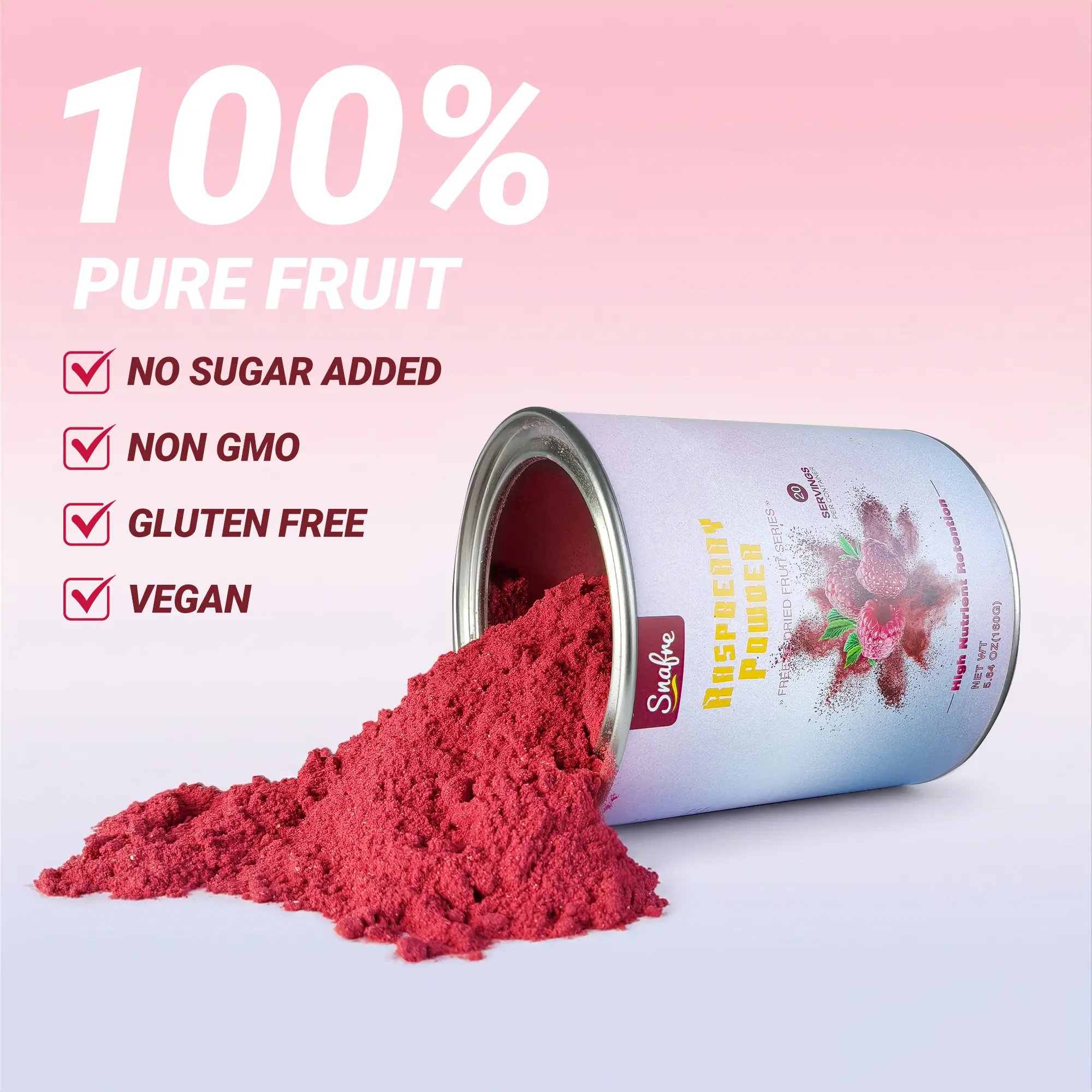 SNAFRE Freeze Dried Raspberry Powder 5.64 oz (160g) - 100% Pure Fruit No Sugar Added Natural Pink Powder for Smoothies Baking & Drinks