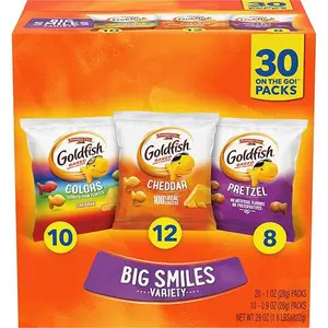 30 COUNT Big Smiles Variety Pack with Cheddar, Colors, and Pretzels, Snack Packs,