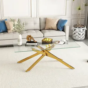 39.37" Rectangular Tempered Glass Coffee Table with Metal Legs - Ideal for Living Room