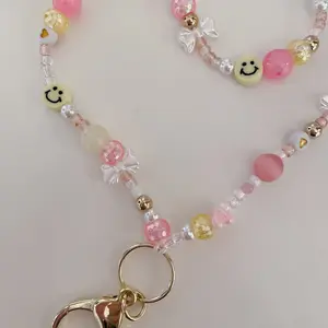 Pink/Yellow Happy Beaded ID Badge Lanyard Pink/Yellow Happy Beaded ID Badge Lanyard