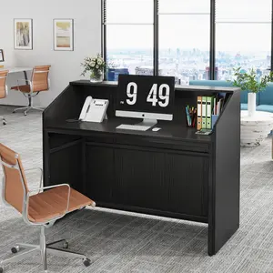 Tribesigns Reception Desk with Counter, Modern Front Desk Reception Room Table with Cable Grommet, 47 inch Retail Counter for Checkout, Lobby, Beauty Salon, Home Office Desk, Black