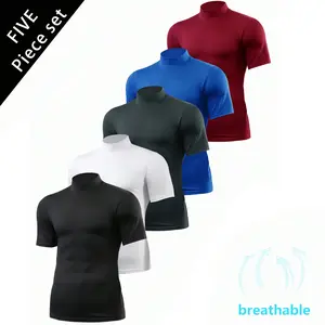New Minimalist Comfortable Mock Neck Short Sleeve T-Shirt for Men Inner Wear Base Layer Casual Sports Outdoor