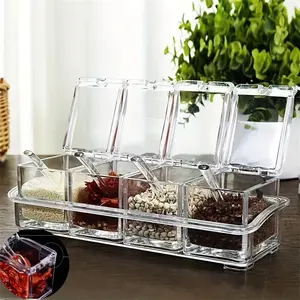 8-Piece Acrylic Spice Storage Set with Lids and Spoons, Transparent Seasoning Jars Containers, Lead-Free Plastic, Kitchen Cooking Organizer