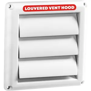 Supurr-Vent Louvered Weather-Resistant Outdoor Plastic Dryer Vent Cover for 4 inch Pipe, UV Protection for Maximum Airflow Efficiency & Long-Lasting Durability | 6 inch x 6 inch Size | White