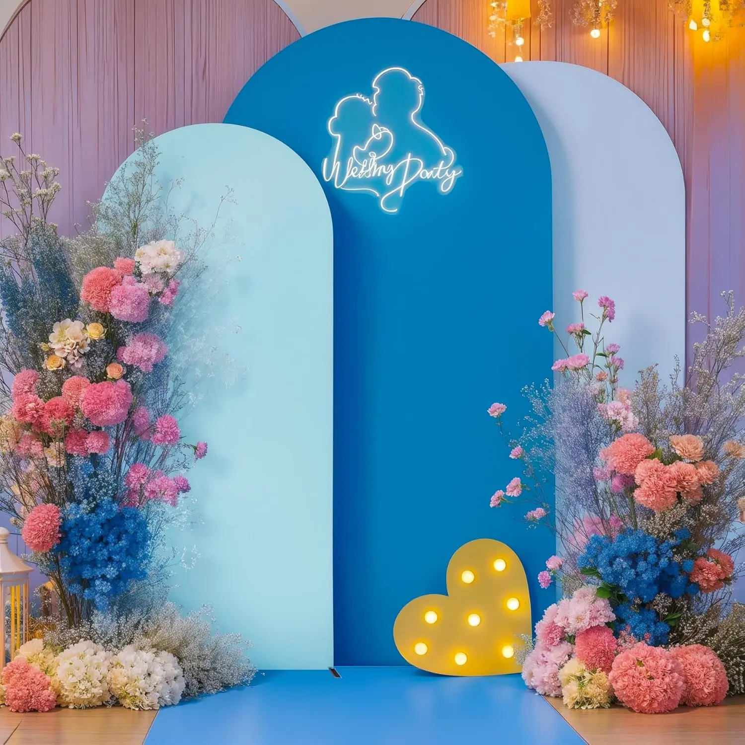Blue Arch Backdrop Cover Set of 3 Blue Arch Cover 6FT 6.6FT 7.2FT Wedding Baby Shower Arch Covers Stretchy Backdrop Birthday Arch Stand Cover Spandex Bridal Shower Decoration